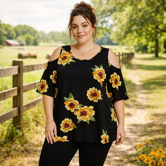 White Mark Black Floral Cold Shoulder Top – Size 3XL - Picture 2 of 10